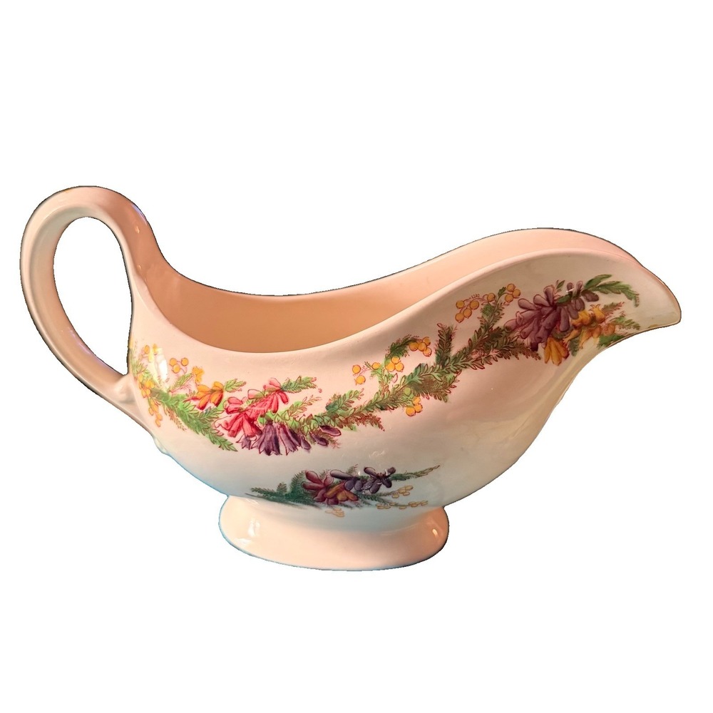 Copeland Spode Heath Gravy Boat Floral Serving Pitcher Made in England Vintage
